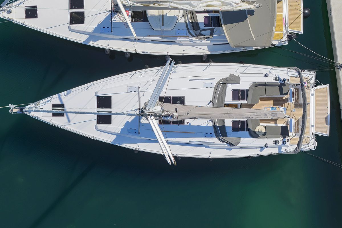 Exterior view of Tortuga, a Hanse Yachts Hanse 458 sailboat at Općina Sukošan, Croatia