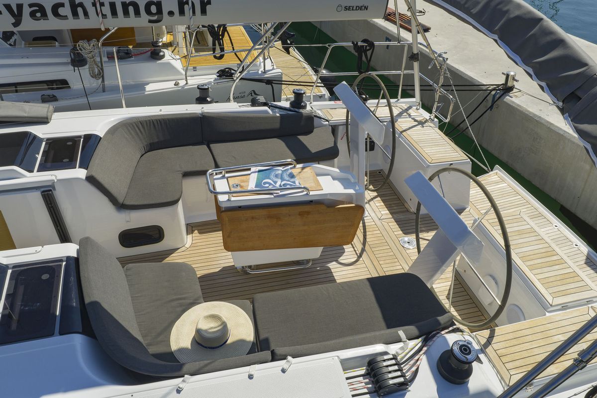Deck of Tortuga, a Hanse Yachts Hanse 458 sailboat at Općina Sukošan, Croatia