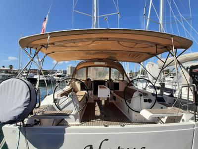 Cockpit of Notus, a Dufour 382 GL sailboat at Tonnarella, Italy