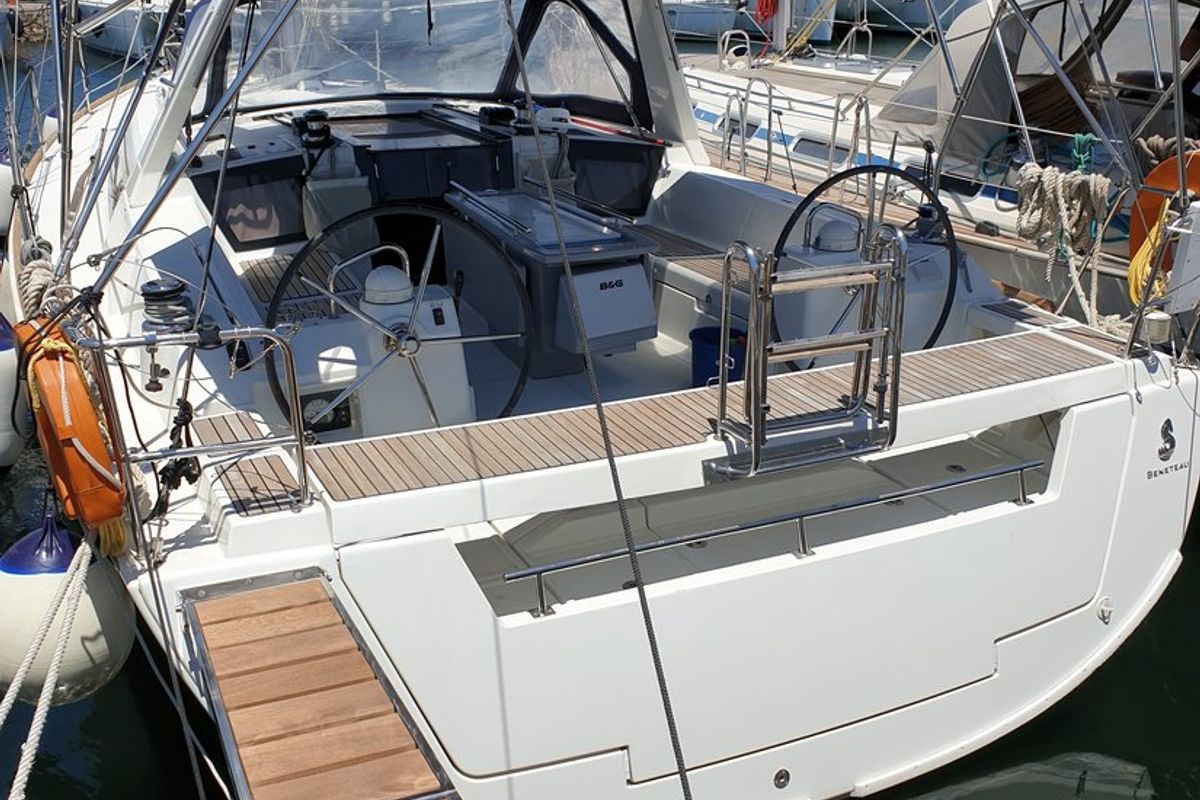 Deck of Ecstasea, a Beneteau Oceanis 41 sailboat at Athens, Greece