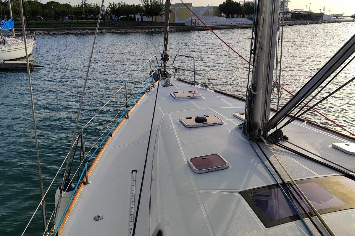 Deck of Vanessa M, a Beneteau Oceanis 50 Family sailboat at Municipal Unit of Ellomenos, Greece