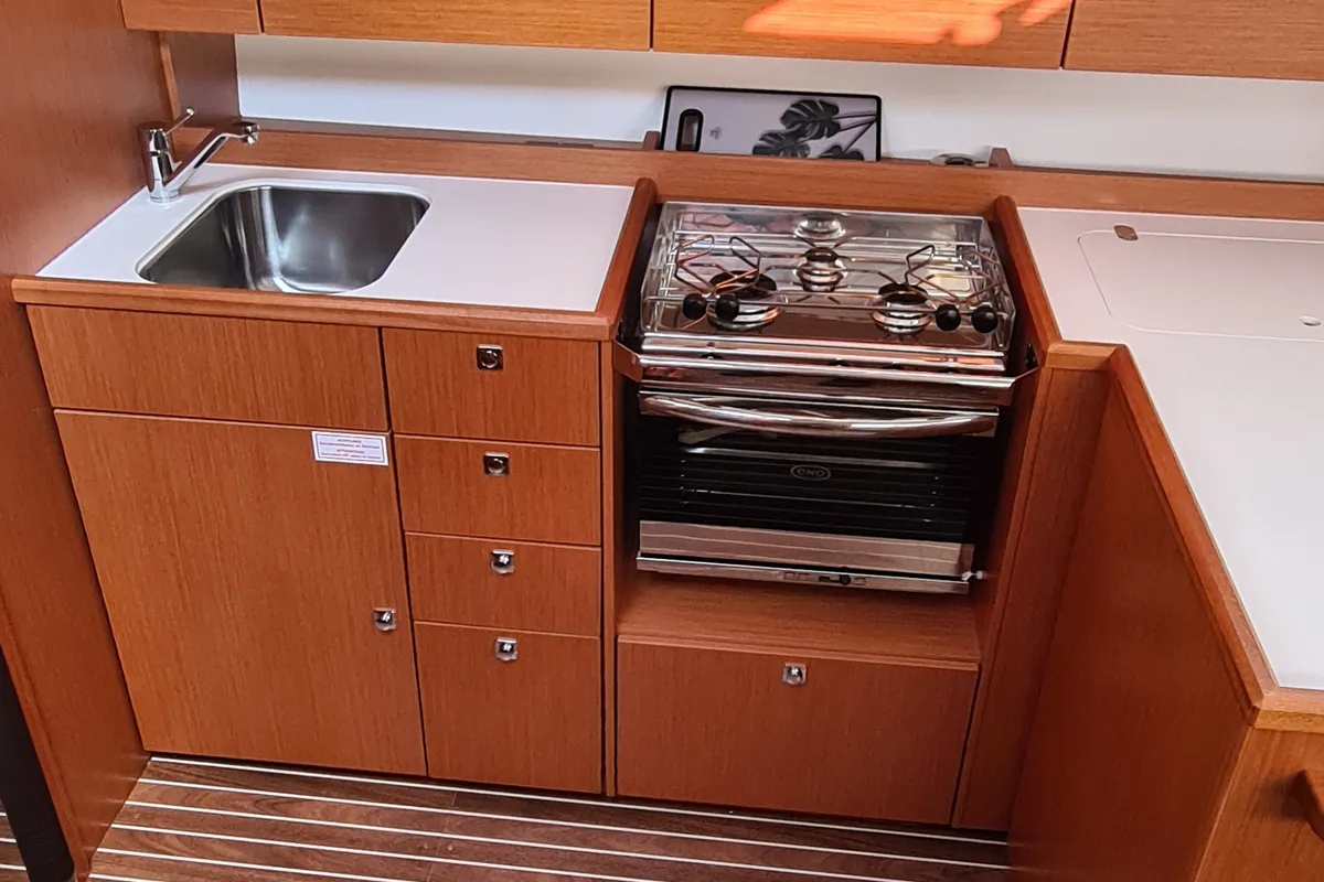 Galley of Melia, a Bavaria C42 sailboat at Tourlos, Greece