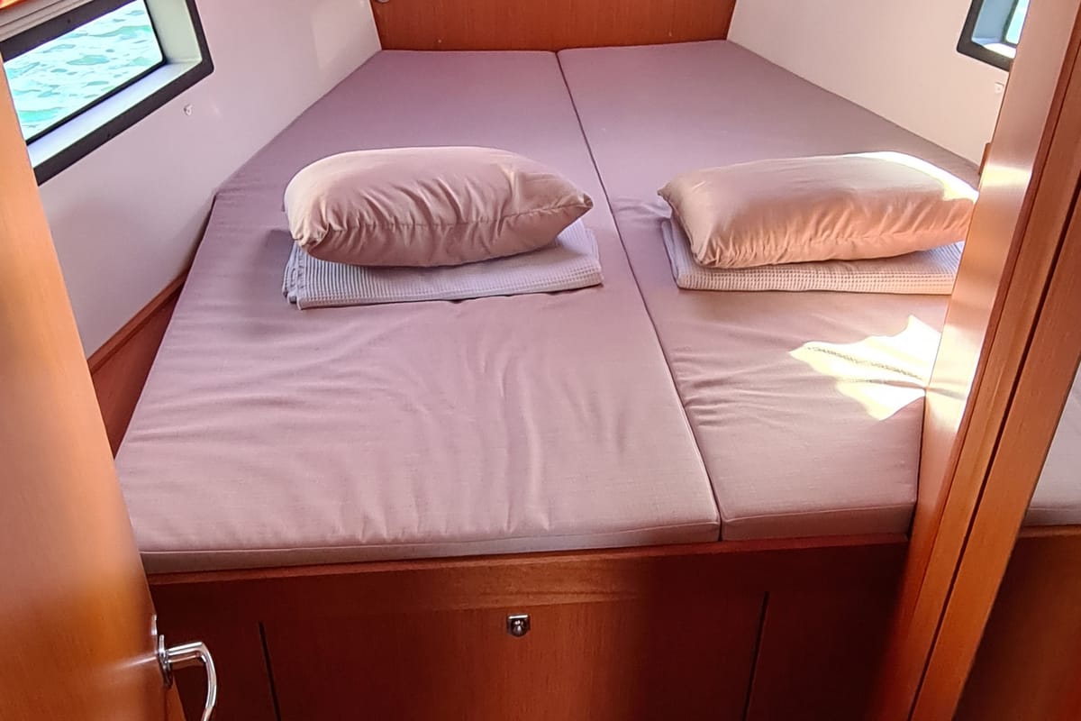 Cabin on Melia, a Bavaria C42 sailboat at Tourlos, Greece