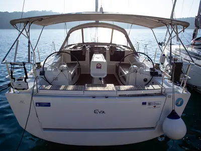 Cockpit of Eva, a Dufour 412 GL sailboat at Mali Lošinj, Croatia