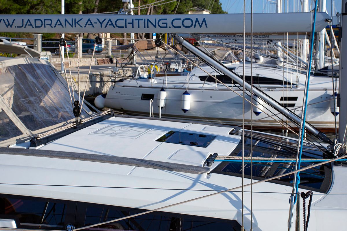 Exterior view of Eva, a Dufour 412 GL sailboat at Mali Lošinj, Croatia