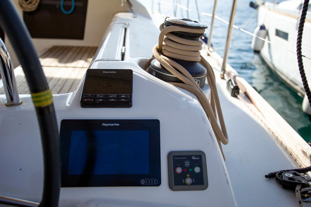 Cockpit of Eva, a Dufour 412 GL sailboat at Mali Lošinj, Croatia