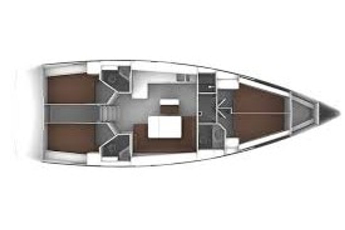 Floor plan of Nefeli, a Bavaria Cruiser 46 sailboat at Skiathos, Greece