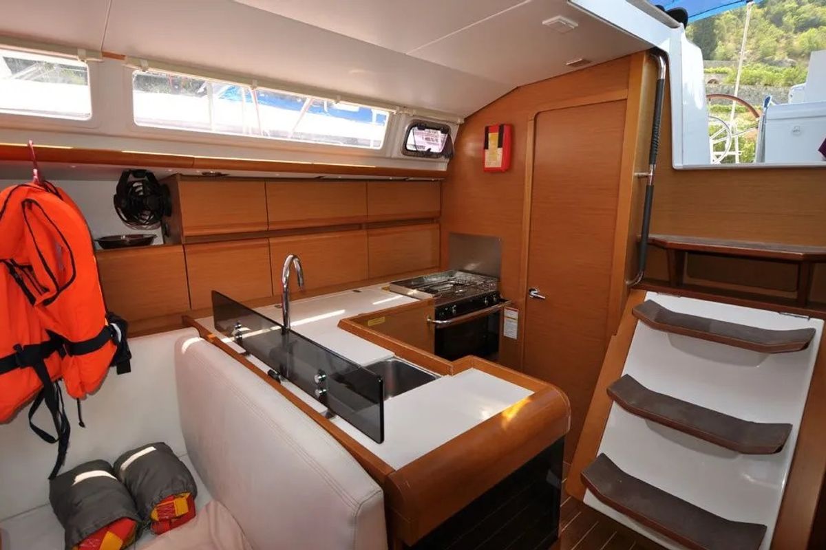 Galley of FourTwo, a Jeanneau Sun Odyssey 409 sailboat at Fethiye, Turkey