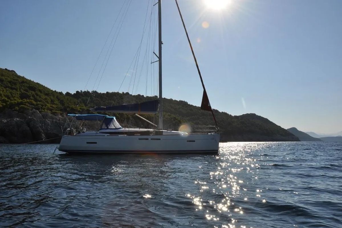 Exterior view of FourTwo, a Jeanneau Sun Odyssey 409 sailboat at Fethiye, Turkey