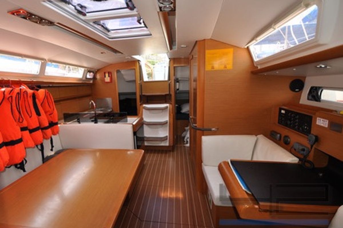 Salon of FourTwo, a Jeanneau Sun Odyssey 409 sailboat at Fethiye, Turkey