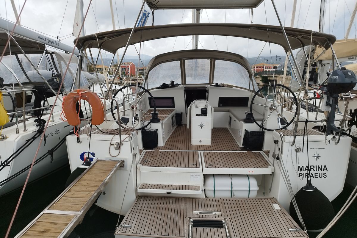 Exterior view of MARINA GEN.+A.C. "Sails 2025", a Jeanneau Sun Odyssey 490 sailboat at Municipal Unit of Lefkada, Greece