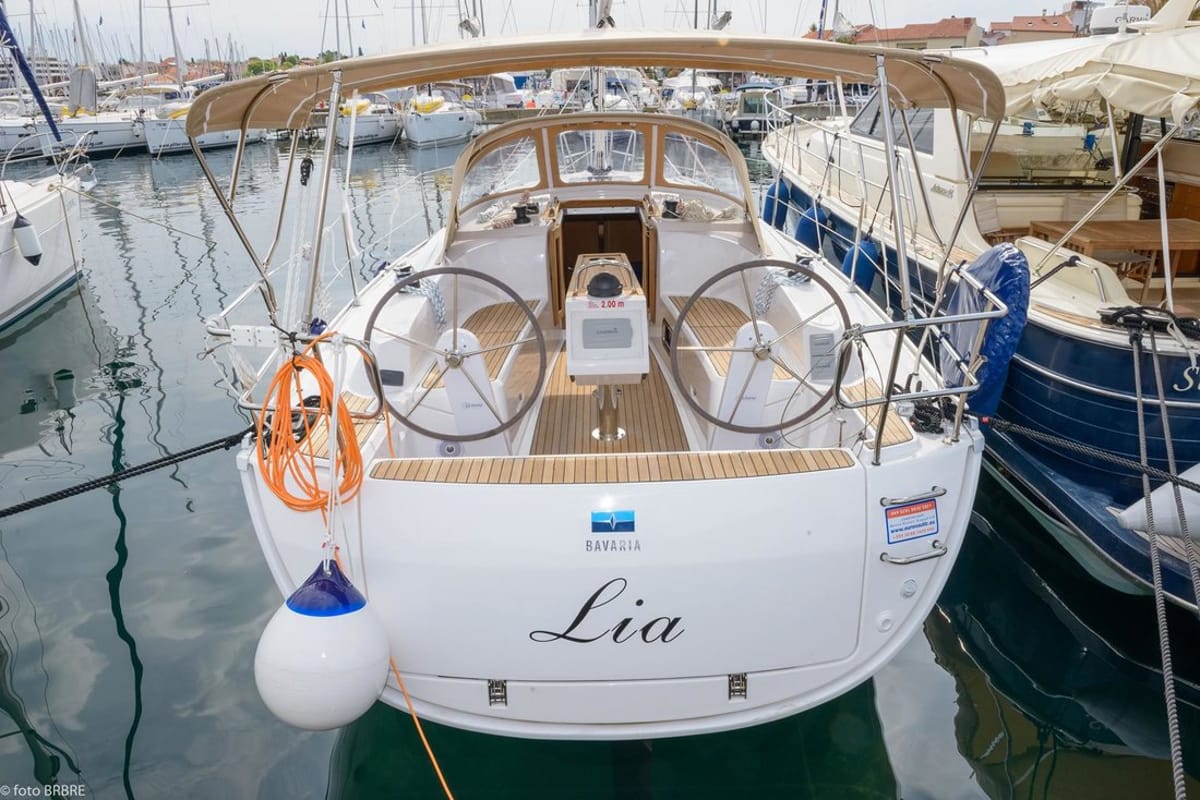 Exterior view of Lia, a Bavaria Cruiser 34 sailboat at Pirovac, Croatia