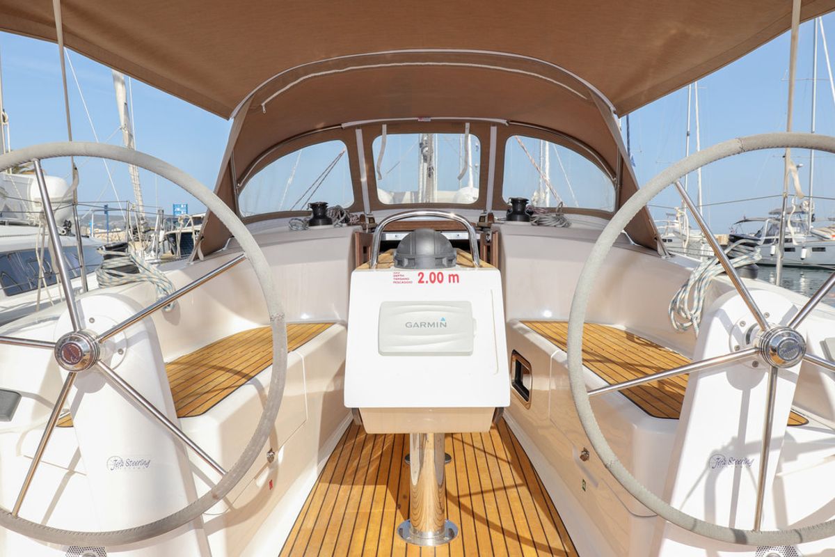 Deck of Lia, a Bavaria Cruiser 34 sailboat at Pirovac, Croatia