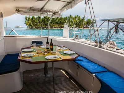 Cockpit of Valpar, a Nautitech Rochefort Nautitech 44 catamaran at San Blas, Corazon de Jesus, Panama
