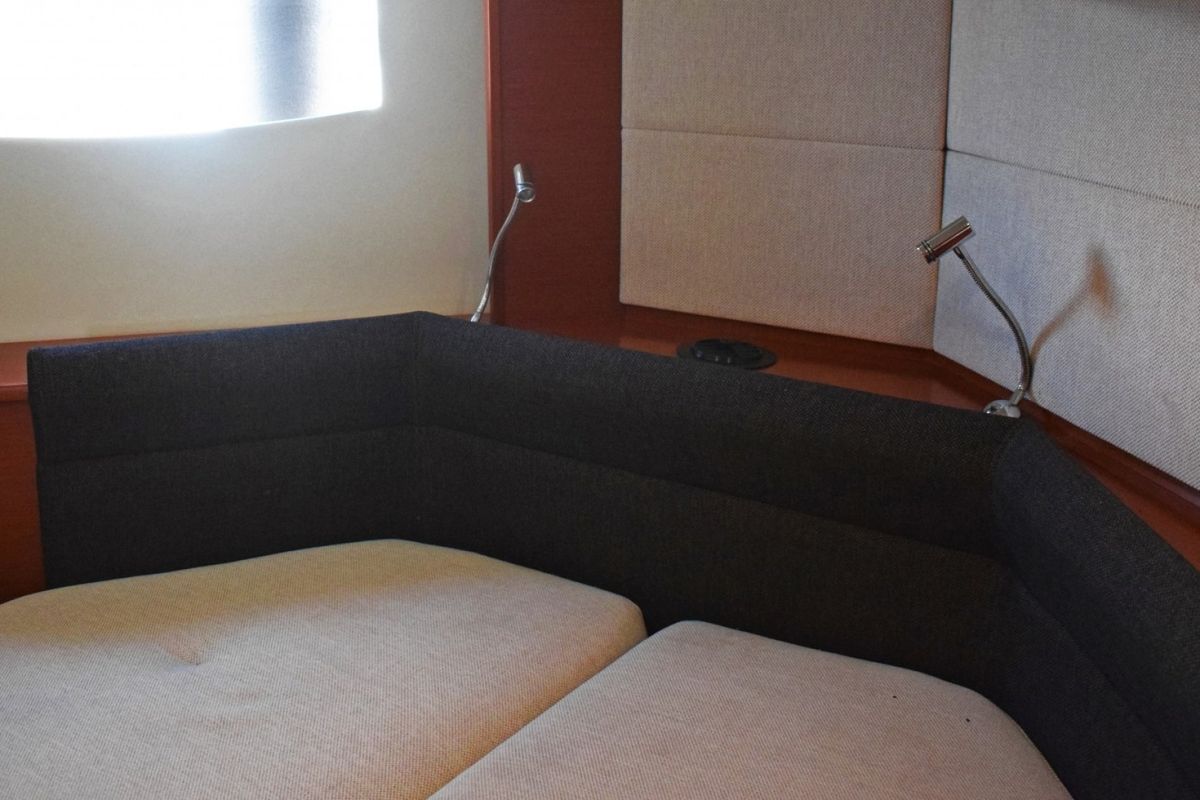 Cabin on Pato, a Prestige 440 motorboat at Giardini Naxos, Italy