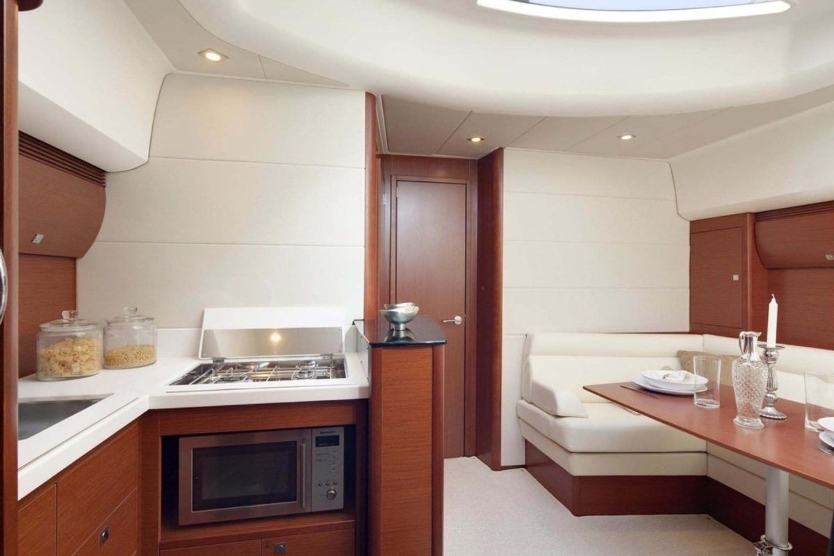 Galley of Pato, a Prestige 440 motorboat at Giardini Naxos, Italy