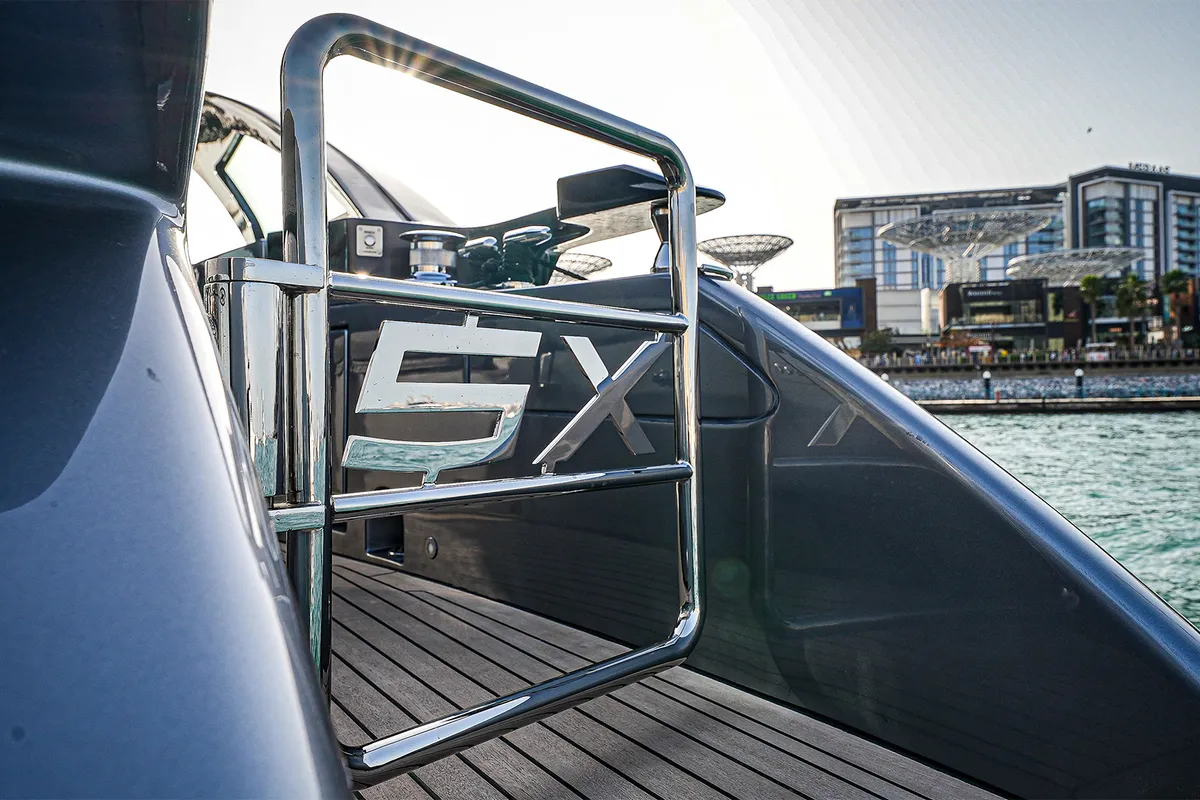 Zephyr, a Pershing Pershing 5X yacht at Dubai Harbour, United Arab Emirates
