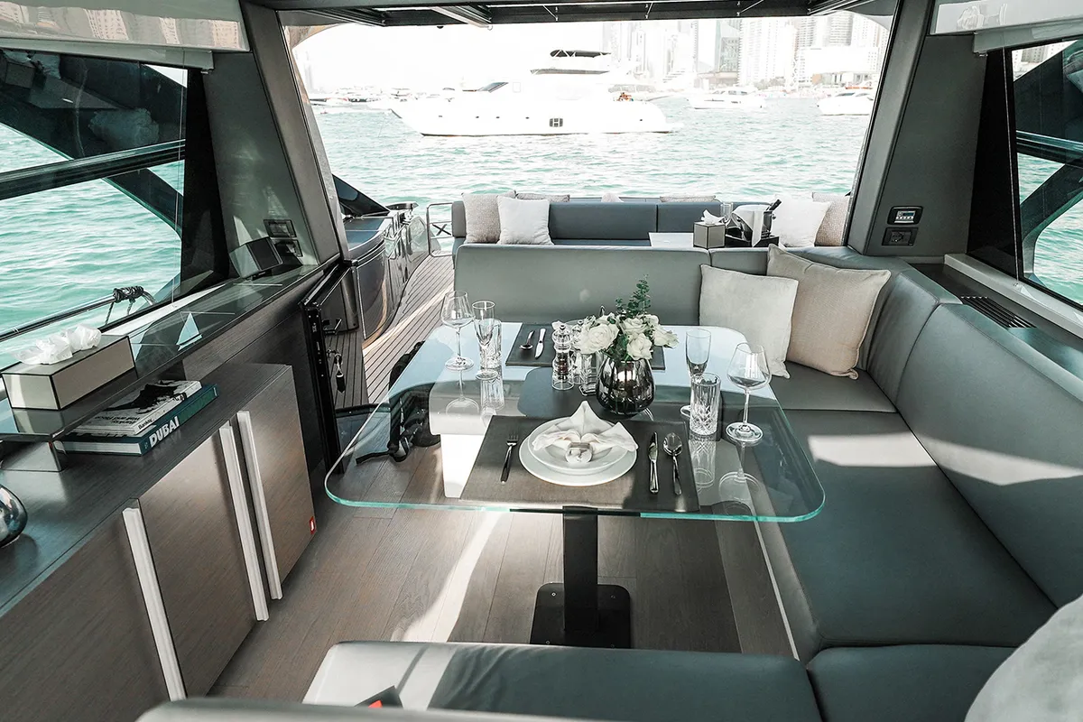 Zephyr, a Pershing Pershing 5X yacht at Dubai Harbour, United Arab Emirates