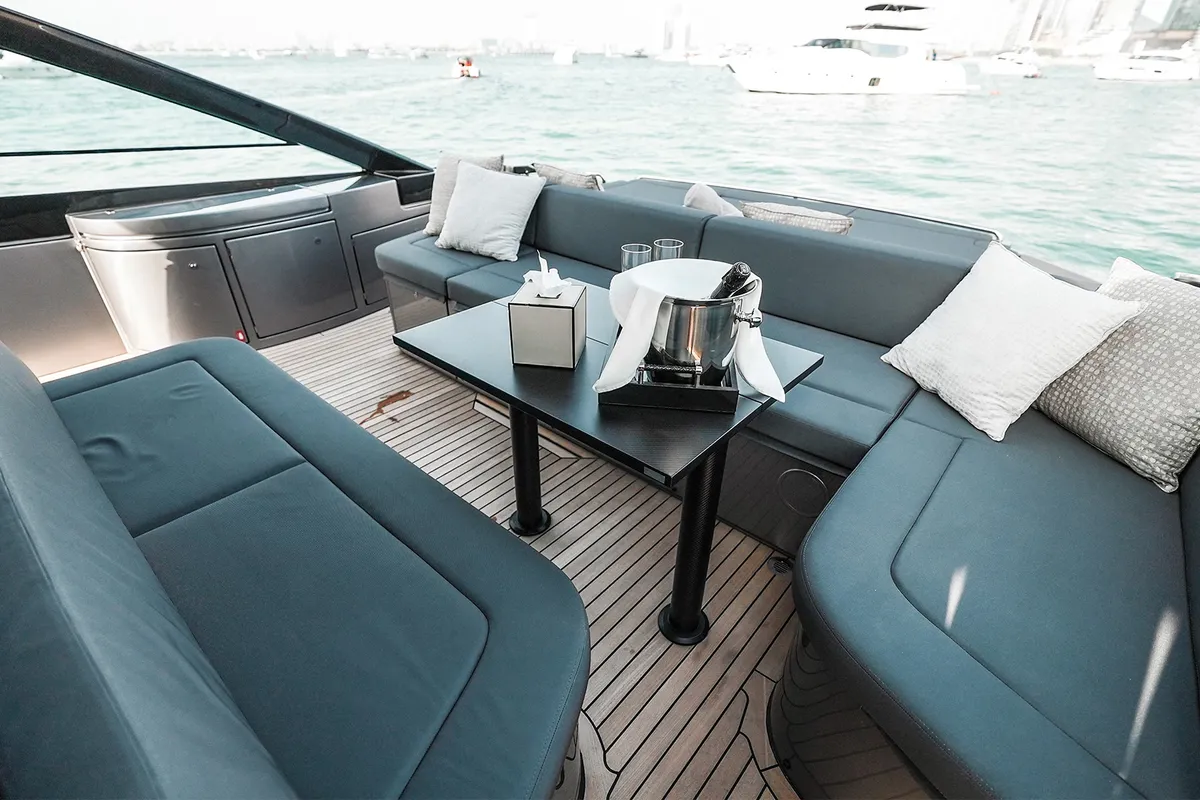 Zephyr, a Pershing Pershing 5X yacht at Dubai Harbour, United Arab Emirates