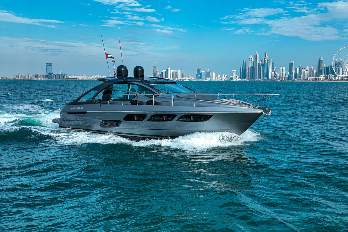Zephyr, a Pershing Pershing 5X yacht at Dubai Harbour, United Arab Emirates