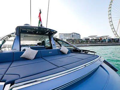 Zephyr, a Pershing Pershing 5X yacht at Dubai Harbour, United Arab Emirates