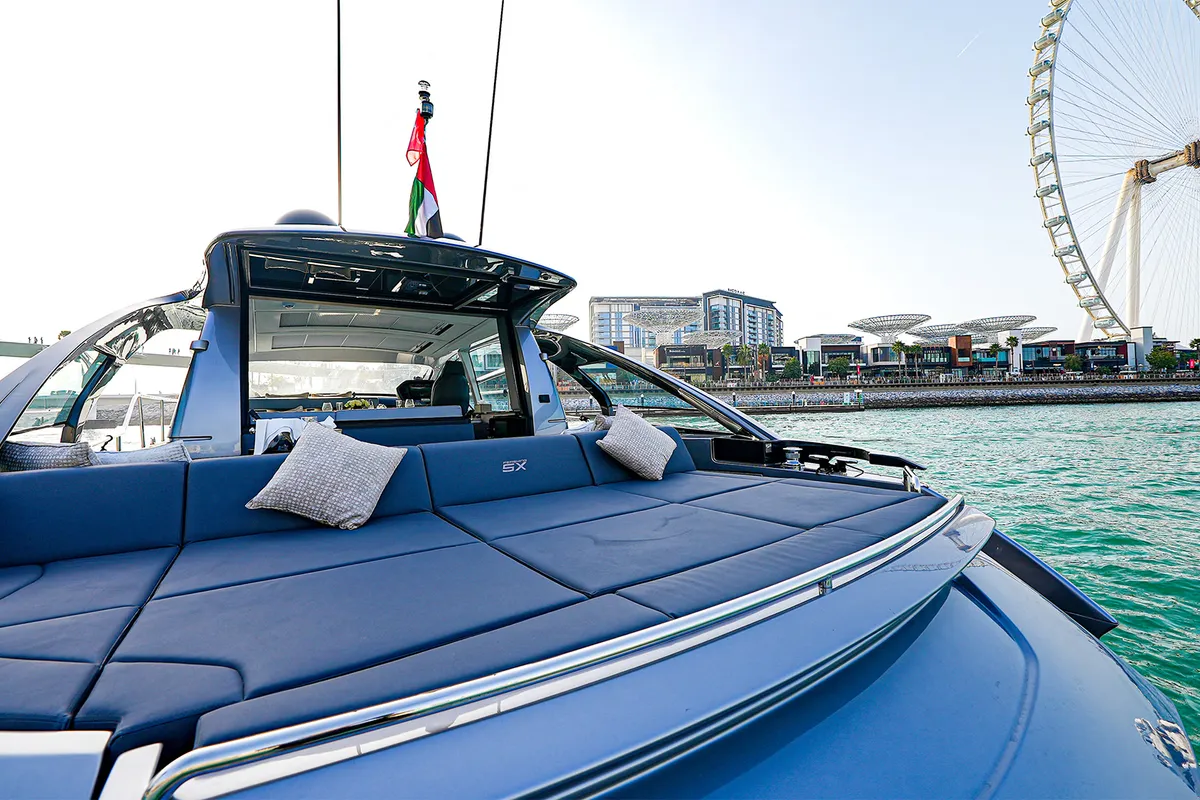 Zephyr, a Pershing Pershing 5X yacht at Dubai Harbour, United Arab Emirates