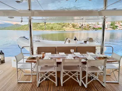 Deck of Clouds, a Sunreef Yachts Sunreef 70 Power catamaran at Grad Šibenik, Croatia