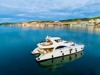 Exterior view of Clouds, a Sunreef Yachts Sunreef 70 Power catamaran at Grad Šibenik, Croatia