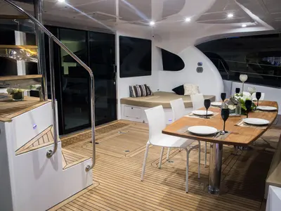 Deck of Clouds, a Sunreef Yachts Sunreef 70 Power catamaran at Grad Šibenik, Croatia