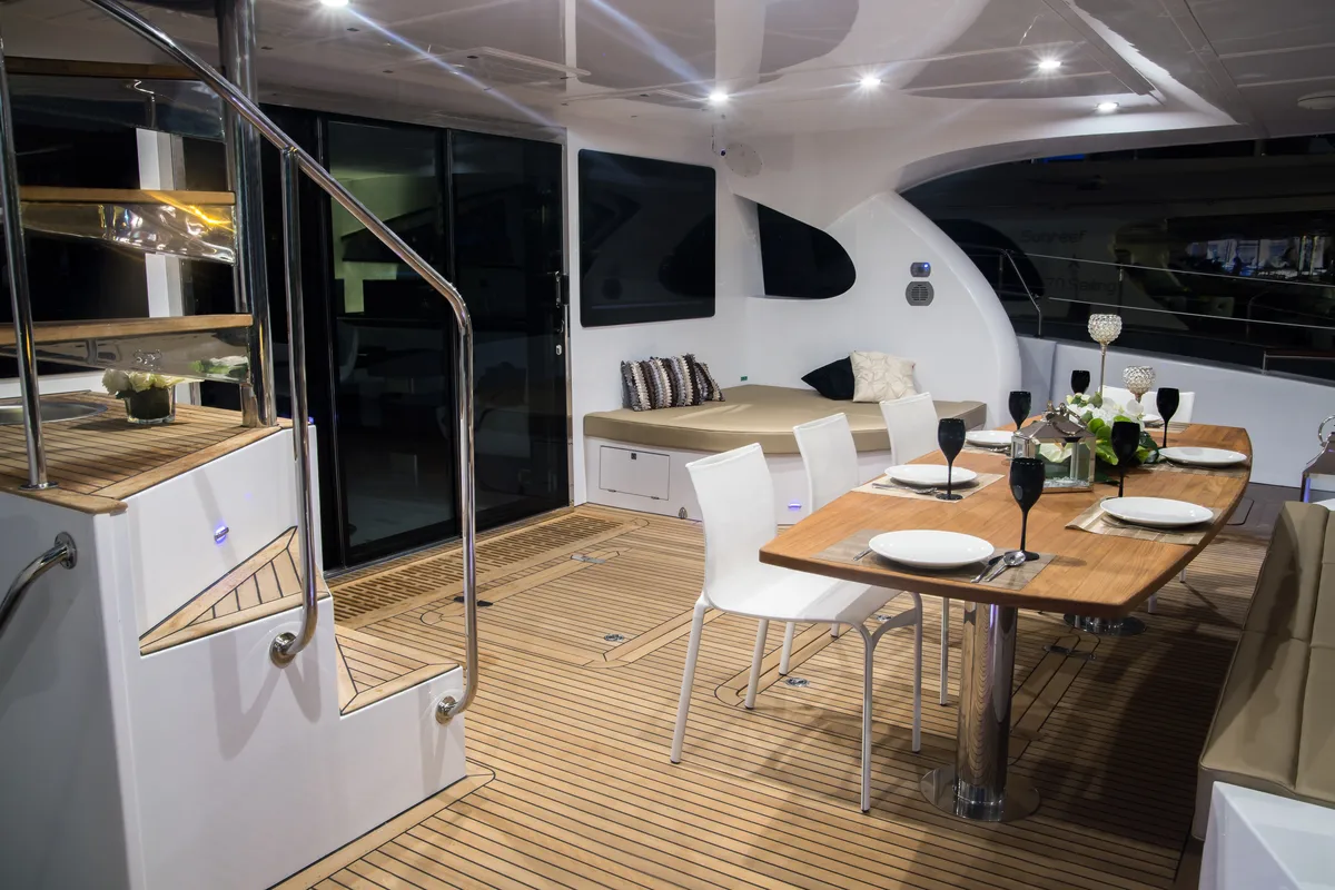 Deck of Clouds, a Sunreef Yachts Sunreef 70 Power catamaran at Grad Šibenik, Croatia