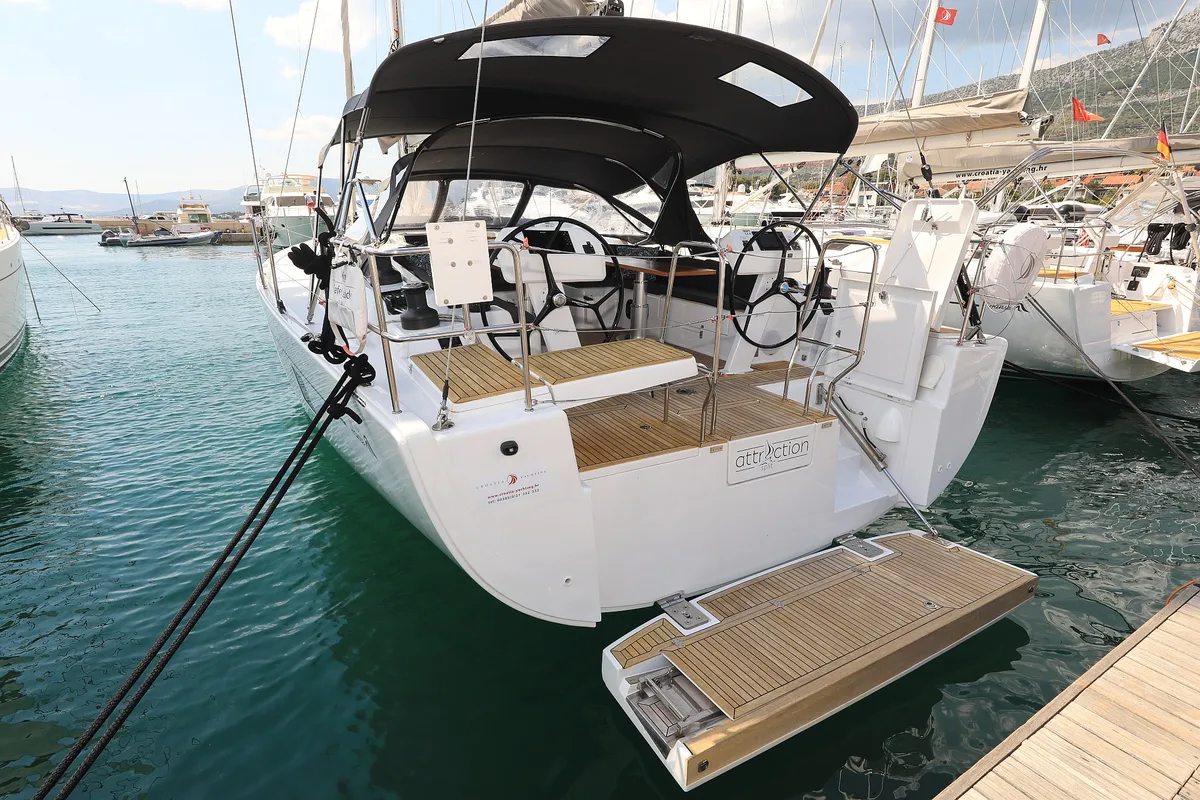 Exterior view of Attraction, a Hanse Yachts Hanse 508 sailboat at Seget Donji, Croatia