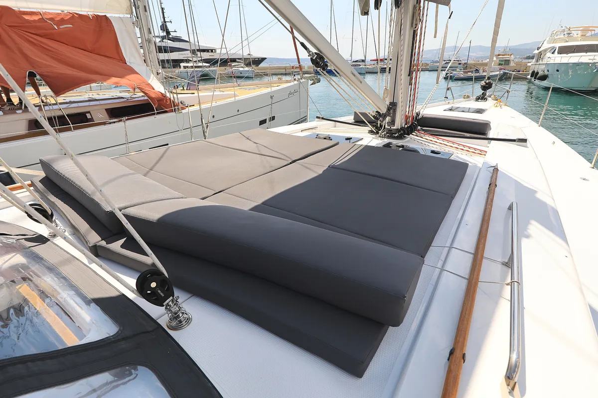 Deck of Attraction, a Hanse Yachts Hanse 508 sailboat at Seget Donji, Croatia