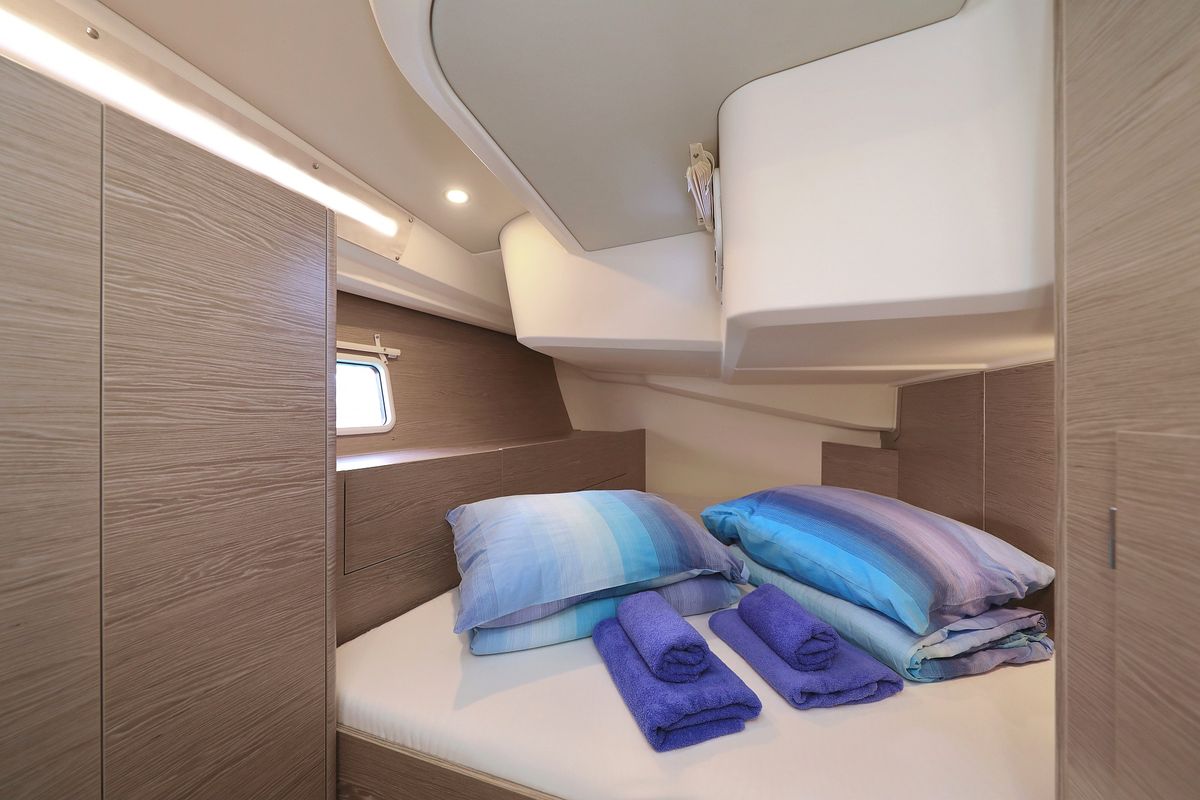 Cabin on Attraction, a Hanse Yachts Hanse 508 sailboat at Seget Donji, Croatia