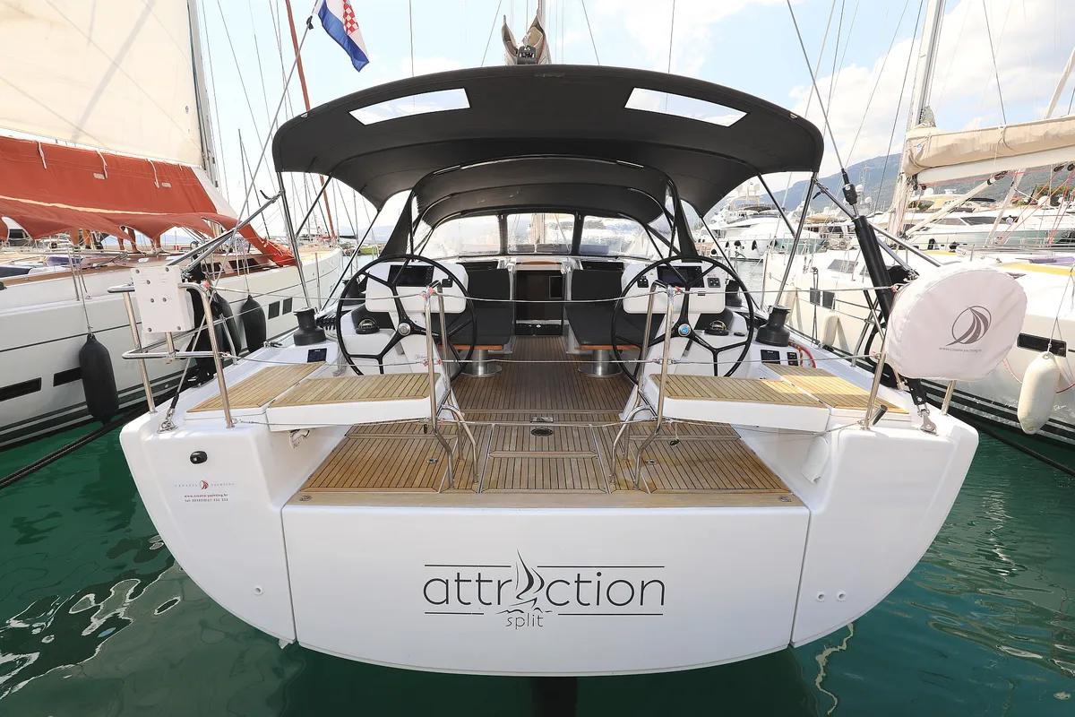 Cockpit of Attraction, a Hanse Yachts Hanse 508 sailboat at Seget Donji, Croatia