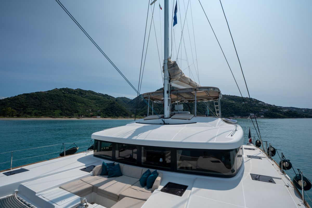 Exterior view of SAILUXE - Fichissimo, a Lagoon 52F catamaran at Capo d'Orlando, Italy