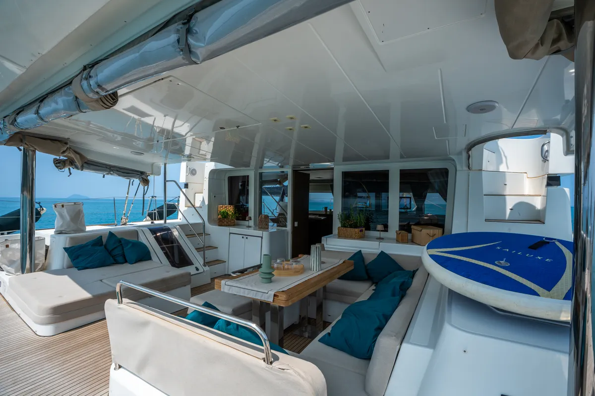 Deck of SAILUXE - Fichissimo, a Lagoon 52F catamaran at Capo d'Orlando, Italy