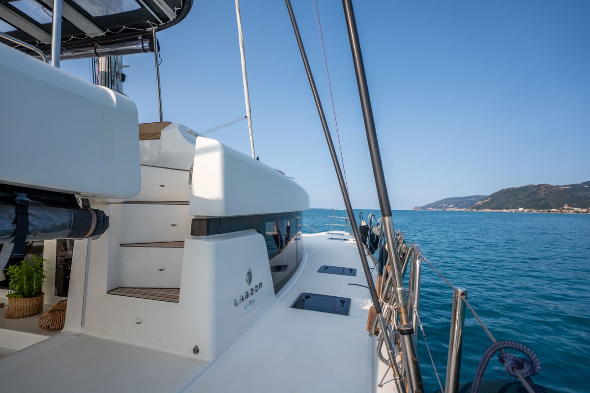 Exterior view of SAILUXE - Fichissimo, a Lagoon 52F catamaran at Capo d'Orlando, Italy