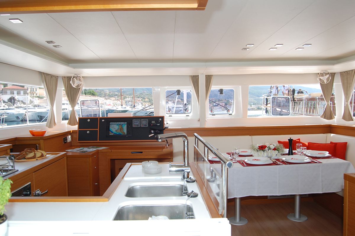 Galley of Amelia, a Lagoon 450 catamaran at Athens, Greece