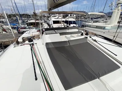 Cockpit of Amelia, a Lagoon 450 catamaran at Athens, Greece