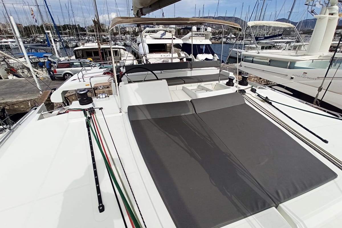 Cockpit of Amelia, a Lagoon 450 catamaran at Athens, Greece
