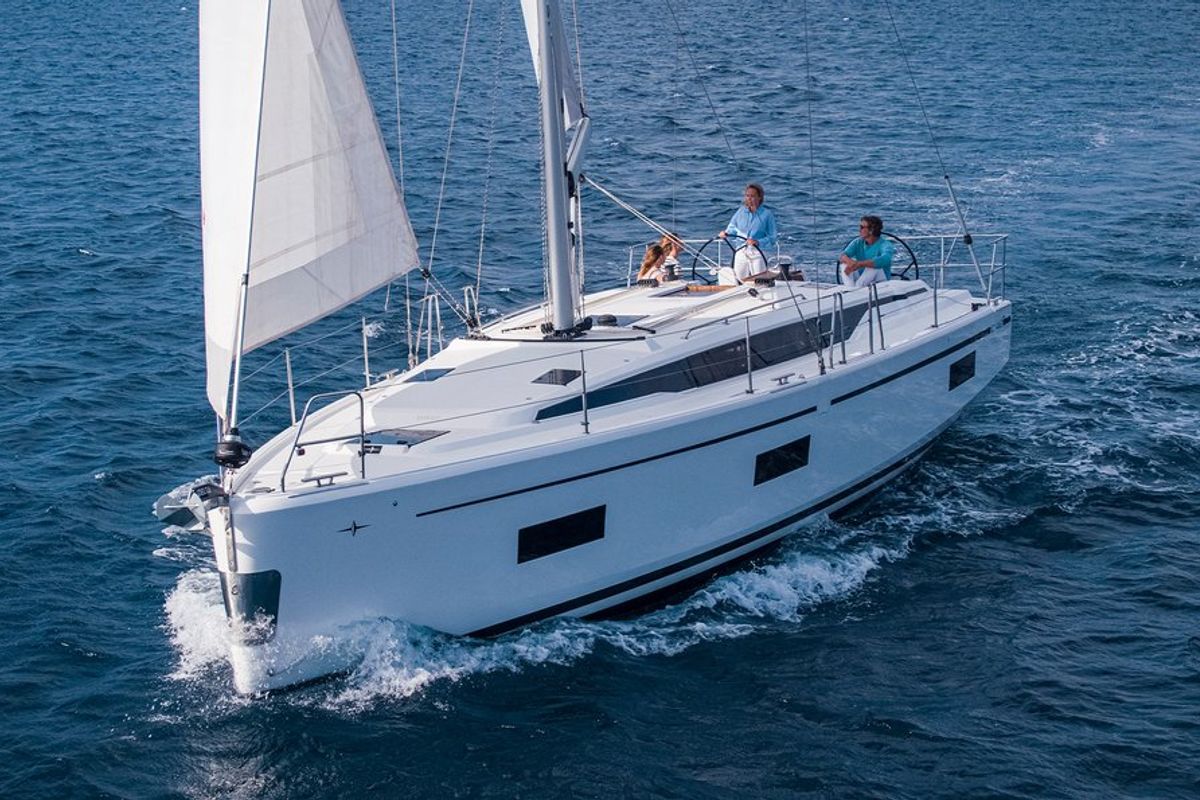 Exterior view of Bella, a Bavaria C42 sailboat at Municipal Unit of Palairos, Greece