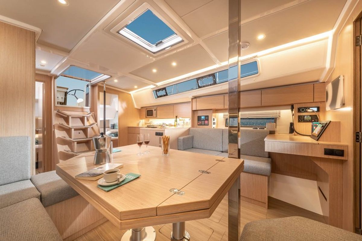 Salon of Bella, a Bavaria C42 sailboat at Municipal Unit of Palairos, Greece