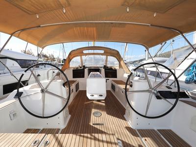 Cockpit of Santa Rosa, a Dufour 460 GL sailboat at Grad Trogir, Croatia