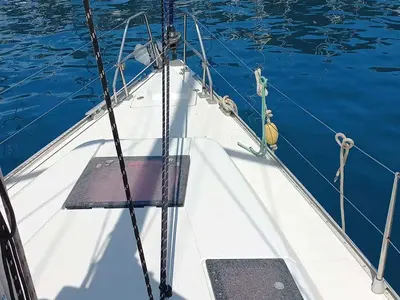 Deck of Baba Yaga, a Hanse Yachts Hanse 375 sailboat at Marmaris, Turkey