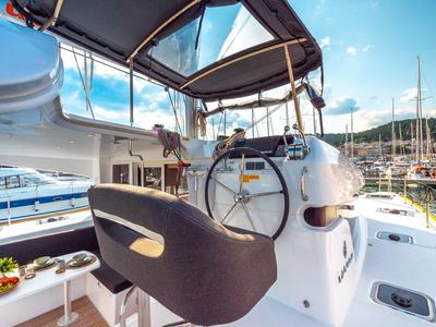 Cockpit of Osprey, a Lagoon 40 catamaran at Split, Croatia