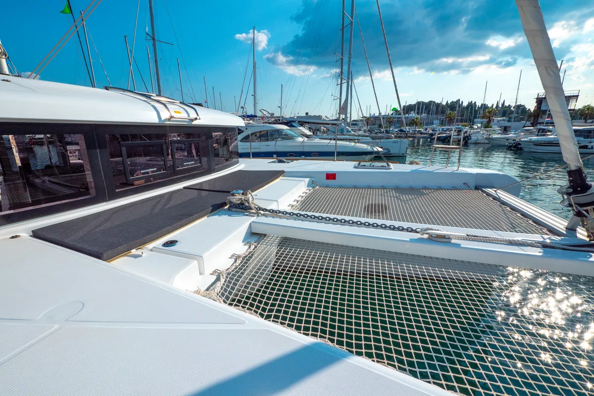 Cockpit of Osprey, a Lagoon 40 catamaran at Split, Croatia