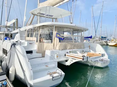 Exterior view of Kari, a Lagoon 46 catamaran at Grad Šibenik, Croatia