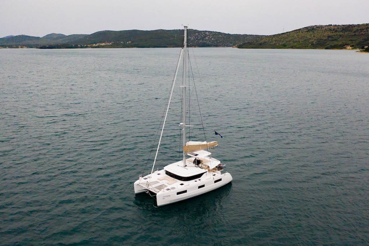 Exterior view of Kari, a Lagoon 46 catamaran at Grad Šibenik, Croatia