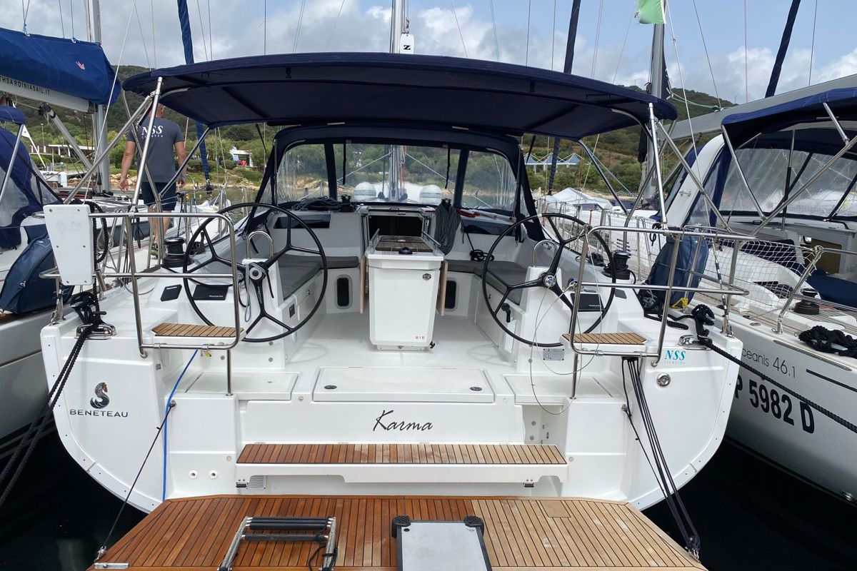 Exterior view of Karma, a Beneteau Oceanis 40.1 sailboat at Olbia, Italy