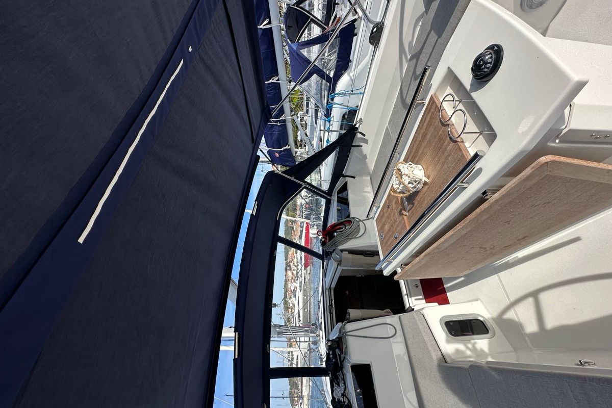 Deck of Karma, a Beneteau Oceanis 40.1 sailboat at Olbia, Italy